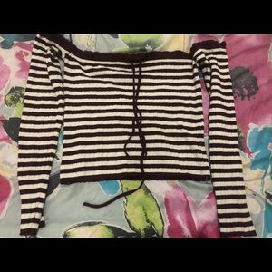 F21 plus size off the shoulder shirt. Plum/white striped waffleknit shirt